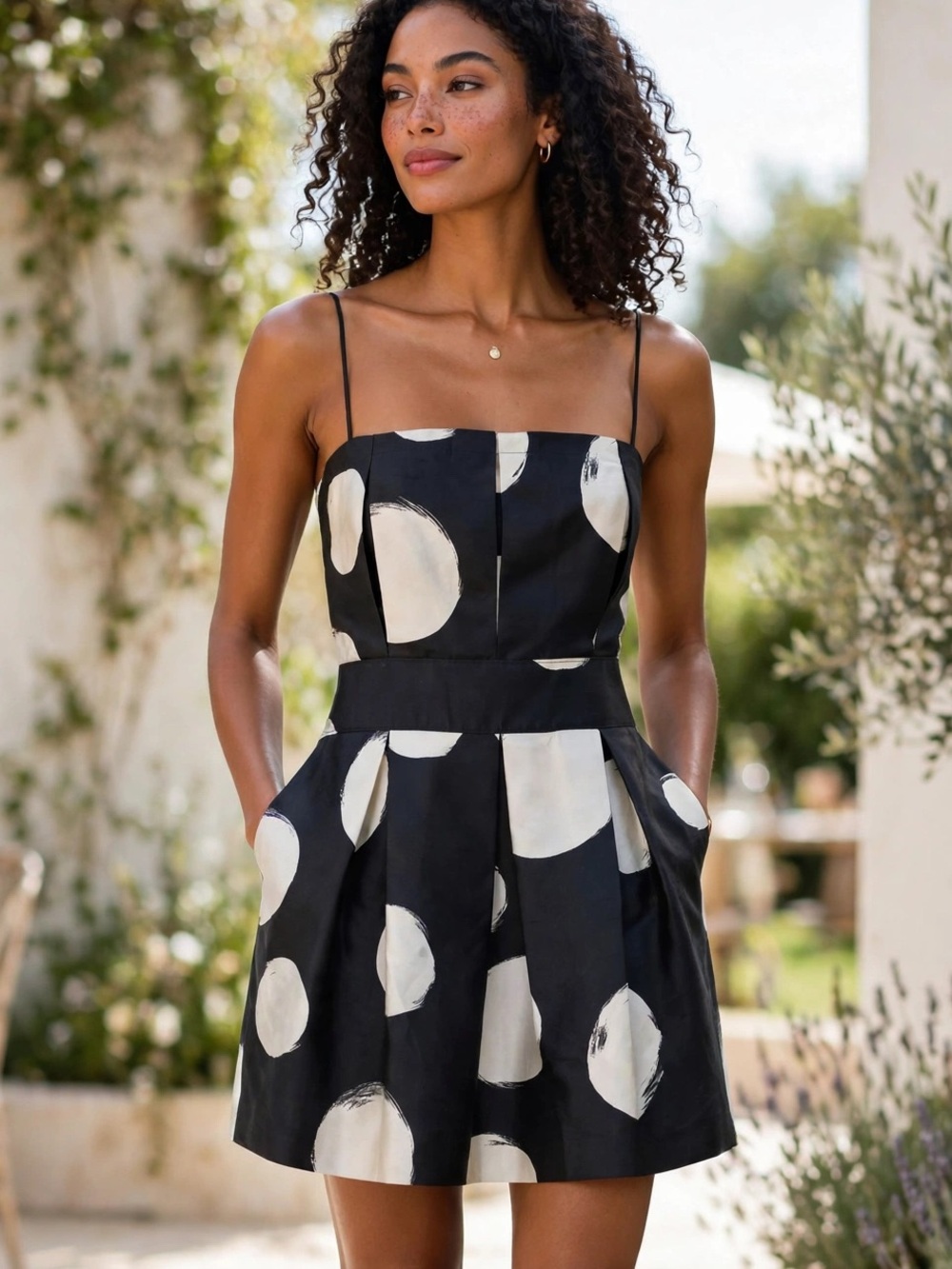 Club Monaco Silk Blend Polka Dot Dress Size 12 Black White Cocktail Party - Picture 2 of 10